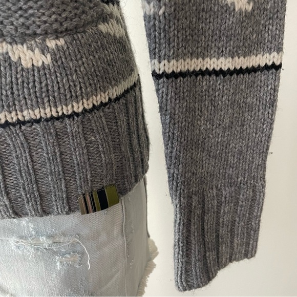 Triple Five Soul Wool Blend Cowichan Knit Aztec Cardigan Grey Black Size Small - Picture 3 of 11